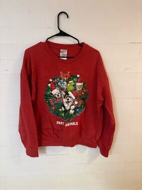 IML Party Animals Christmas Sweatshirt Red Holiday Graphic Size Large